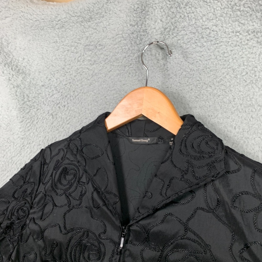 Samuel Dong Jacket Womens Medium Black Floral Textured Embroidered Zip‎ Up Artsy - Picture 2 of 9